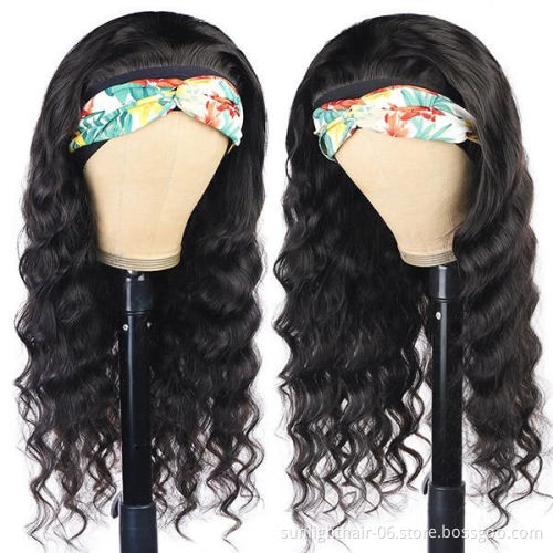 Headband Scarf Wig Glueless 100%Human Hair for African American Women Beginner short brazillian wig headbang wig